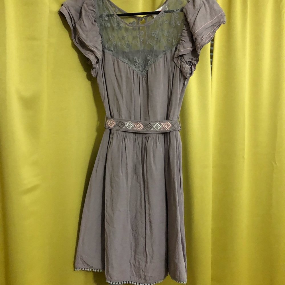 Periwinkle boho midi dress with unique belt